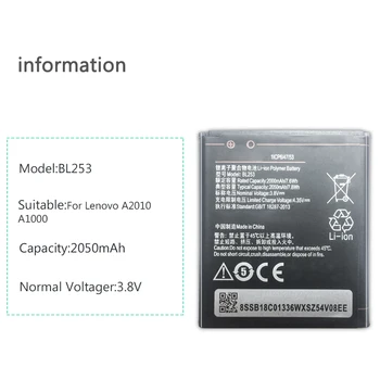 BL253 Batérie Pre Lenovo Plus A1010a20 A2010 A1000 A1000m 1000 Telefón Kvalitné Batérie+Sledovacie Číslo 2050mAh - Obrázok 2  