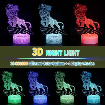 Nighdn Lev 3D Ilúziu Nočné Svetlo Deti Spálňa Decor 7 Farieb Chnaging USB Tabuľka Nočná Lampa Narodeniny Vianočný Darček pre Deti - Obrázok 2  