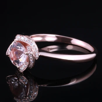 HELON Pevné 9k 14k Rose Gold Ring Bezchybný Kolo 6,5 mm Skutočné Morganite Diamanty, Zásnubný Prsteň Ženy Kvet Drahokam Šperky - Obrázok 2  