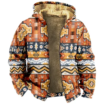 Aztec Tlač na Zips s Kapucňou, pánske Dlhý Rukáv Pribrala Zimný Kabát 3D Vytlačí Streetwear Bunda B19 - Obrázok 1  