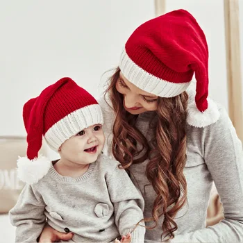 Vianočné Teplé Zimné Klobúk Vlna Loptu Mama Dieťa Pletený Hat - Obrázok 1  