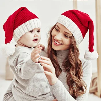 Vianočné Teplé Zimné Klobúk Vlna Loptu Mama Dieťa Pletený Hat - Obrázok 2  