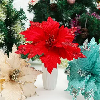 20 cm DIY Svadobné Zdvorilosti Strana navrhne Domáce Dekorácie Lesk Ornament Vianočný Darček Vianočný Strom Kvety Poinsettia - Obrázok 2  
