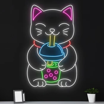 Vlastné Mačka Nápoje Bubble Tea Neónový nápis Príjemné Mačka Neon LED Svetlo, Káva, Mlieko, Čaj, Dezert Neon Dekor Shop Dekorácie Znamenia - Obrázok 2  