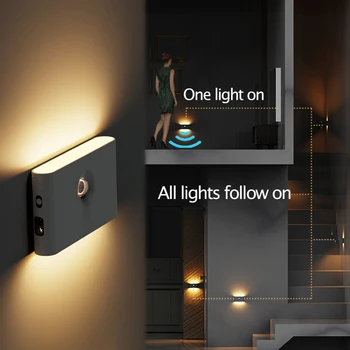 Inteligentné Prepojenie Snímač Pohybu, Nočné Svetlo Nabíjateľná Bezdrôtový Magnetický LED Indukčné Lampy Steny Domov, Spálňa, Kuchyňa, Schodisko - Obrázok 1  