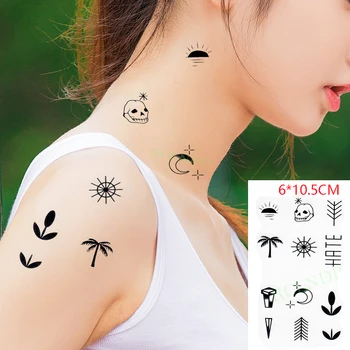 Nepremokavé Dočasné Tetovanie Nálepky Mesiac Strom Lebky Kvet Body Art Flash Tetovanie Falošné Tetovanie pre Ženy Muži - Obrázok 2  