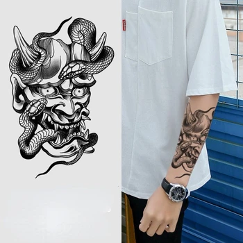 Japonský Hannya Maska Tetovanie Nálepky Had Dočasné Tetovanie Punk Falošné Tetovanie Nálepky, Lacné Tovaru Tatto Tetovanie Roztomilý Umenie Veľkoobchod - Obrázok 1  