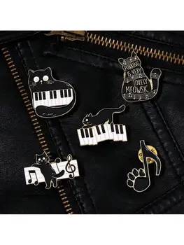 5 ks žien karikatúra roztomilý black cat piano konštatuje série dizajn brošňa,denne zodpovedajúce oblečenie,tašky,doplnky,kovové odznaky - Obrázok 2  