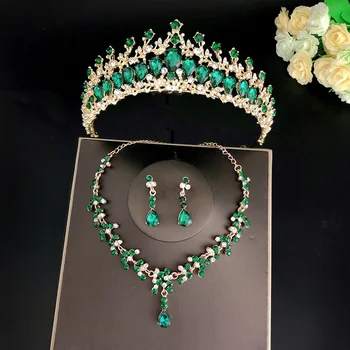 Móda Royal Queen Koruny Svadobné Svadobné Šperky Crystal Nastaviť Luxusné Tiaras Náhrdelníky Náušnice Nevesta Koruny Party Šaty Príslušenstvo - Obrázok 1  