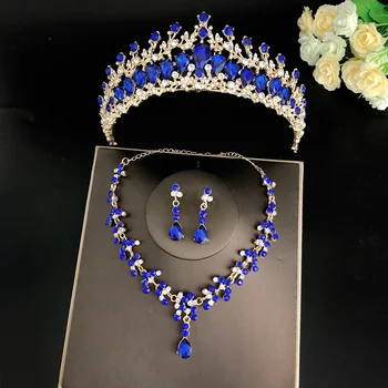 Móda Royal Queen Koruny Svadobné Svadobné Šperky Crystal Nastaviť Luxusné Tiaras Náhrdelníky Náušnice Nevesta Koruny Party Šaty Príslušenstvo - Obrázok 2  