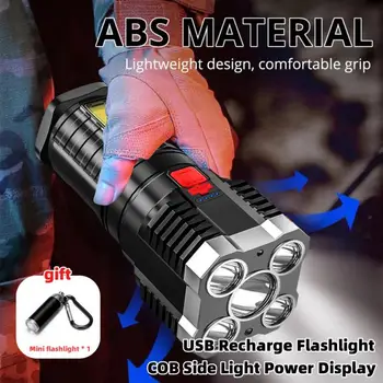 USB Dobiť Baterku KLASU Bočné Svetlo Napájania Displej Vonkajšie Prenosné Lampy 4 Režime Nepremokavé Nabíjateľné Baterky, LED Svetlo - Obrázok 1  