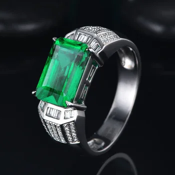 Luxusné Elegantné Green Crystal Simulácia Emerald Prstene Pre Mužov, Ženy Fashion Party Šperky Darček Širokú Tvár Striebornom Krúžku - Obrázok 1  
