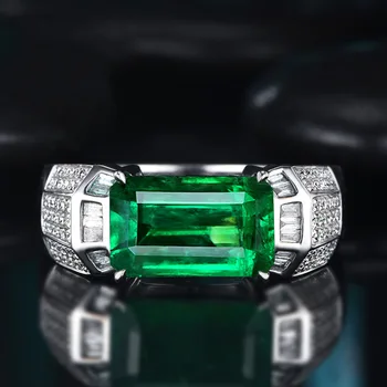 Luxusné Elegantné Green Crystal Simulácia Emerald Prstene Pre Mužov, Ženy Fashion Party Šperky Darček Širokú Tvár Striebornom Krúžku - Obrázok 2  