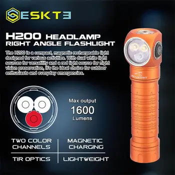 Skilhunt ESKTE H200 (studená Biela Verzia, 6500K) 2 v 1 Svetlomet/Baterka, 1600 Lúmenov Multi-svetelné Zdroje s Červeným Svetlom,18650 - Obrázok 2  