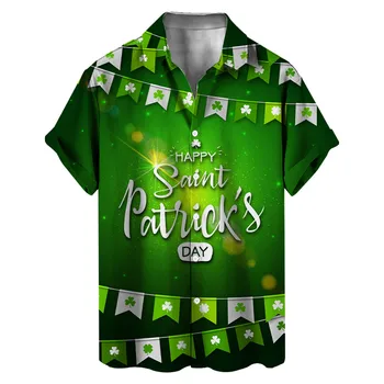 Pánske St. Patricks Deň Tričko Krátky Rukáv Jeseň Bežné Zelená 3D Tlač Havaj Krátke pánske Oblečenie Pláži Príťažlivých Mužov - Obrázok 1  