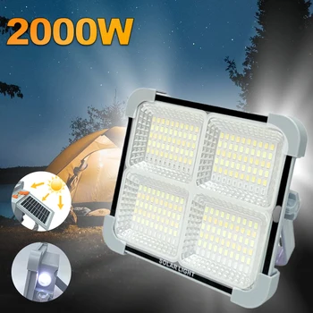 Nový Inovovaný 2000W Vonkajšie Solárne LED Camping Svetlo s bleskom USB Nabíjateľné Stan Lampy Prenosné LED Reflektor Pozornosti - Obrázok 1  
