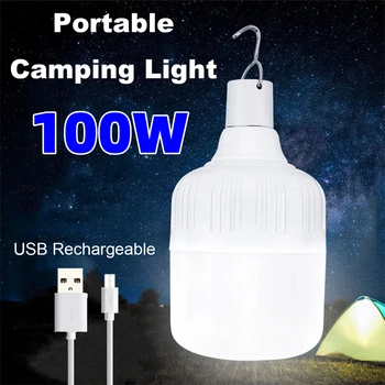 Camping LED Svetlo Vonkajšie Prenosné LED Žiarovka 7W 20W 40W 80W 100W USB Nabíjacie Svietidlá Svietidlá S Hákom Núdzové LED Lampa - Obrázok 1  